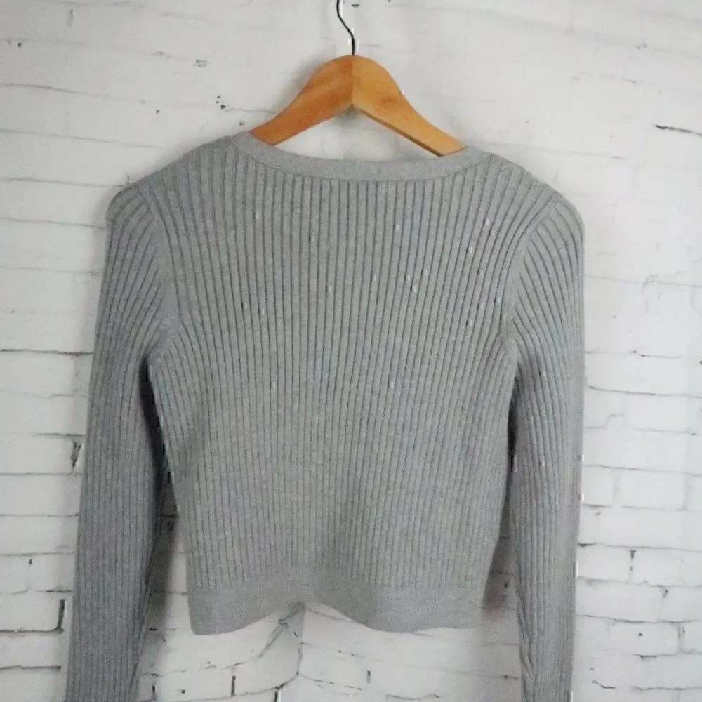 ABERCROMBIE & FITCH GREY LONG SLEEVE RIBBED CROPPED OPEN CARDIGAN SWEATER SIZE S